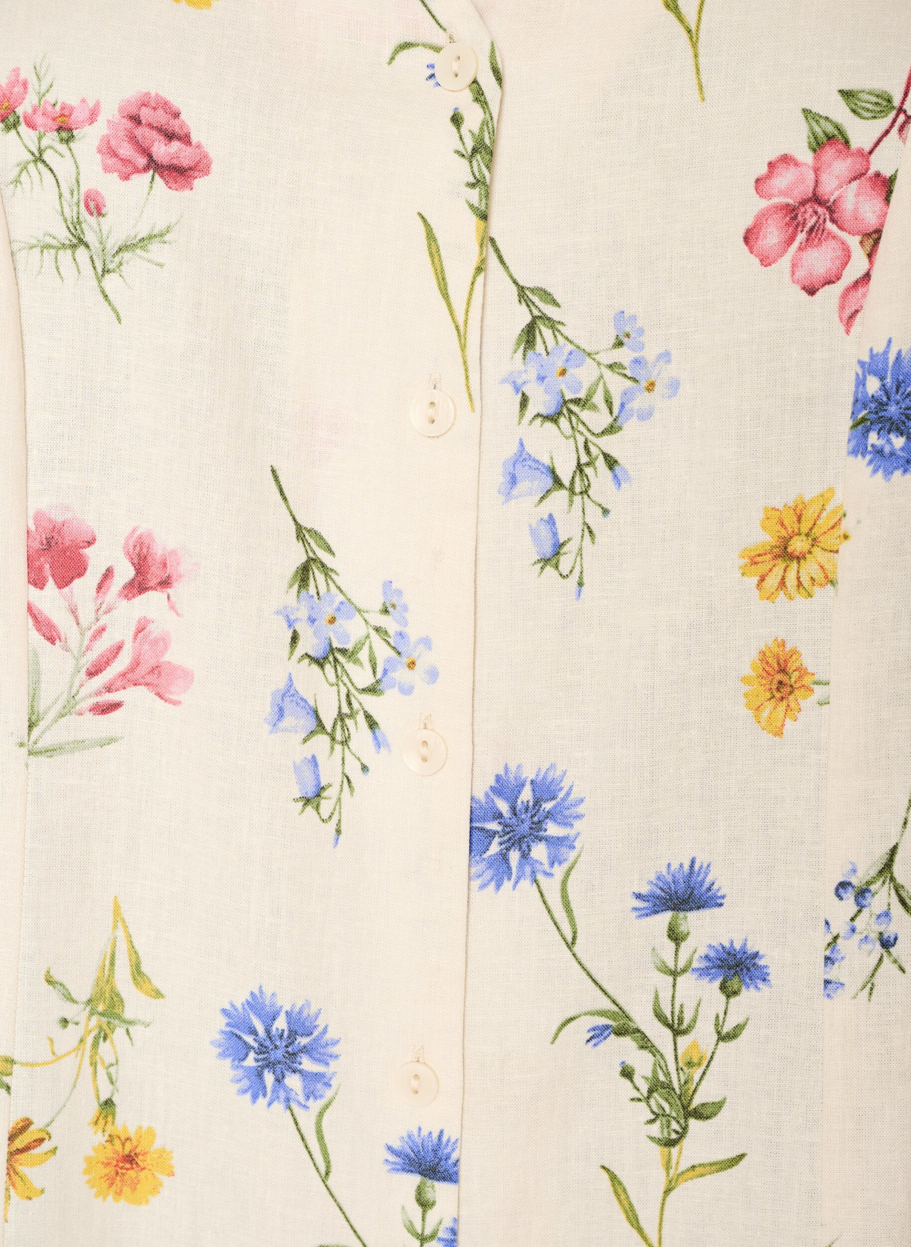 Zizzi Midikjole i lin og viskose med volangermer, Beige, Packshot image number 2