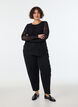 Meshbluse med paisleytrykk og asymmetrisk kant, Svart, Model image number 1