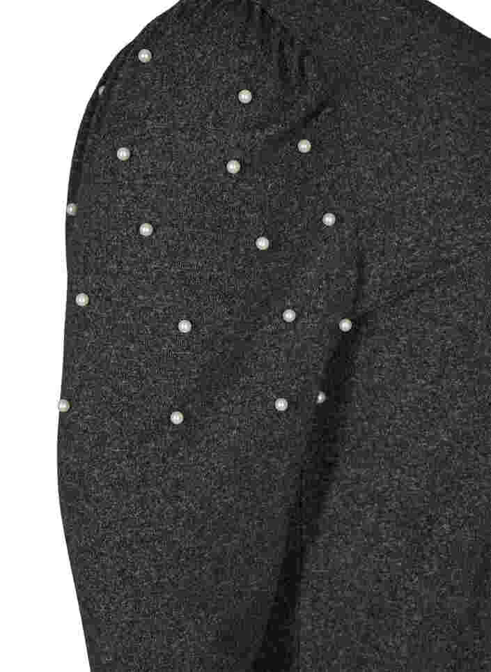 Bluse med lange ermer og dekorative perler, Dark Grey Melange, Packshot image number 3