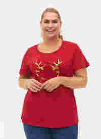 T-skjorte med julemotiv i bomull, Tango Red Reindeer, Model