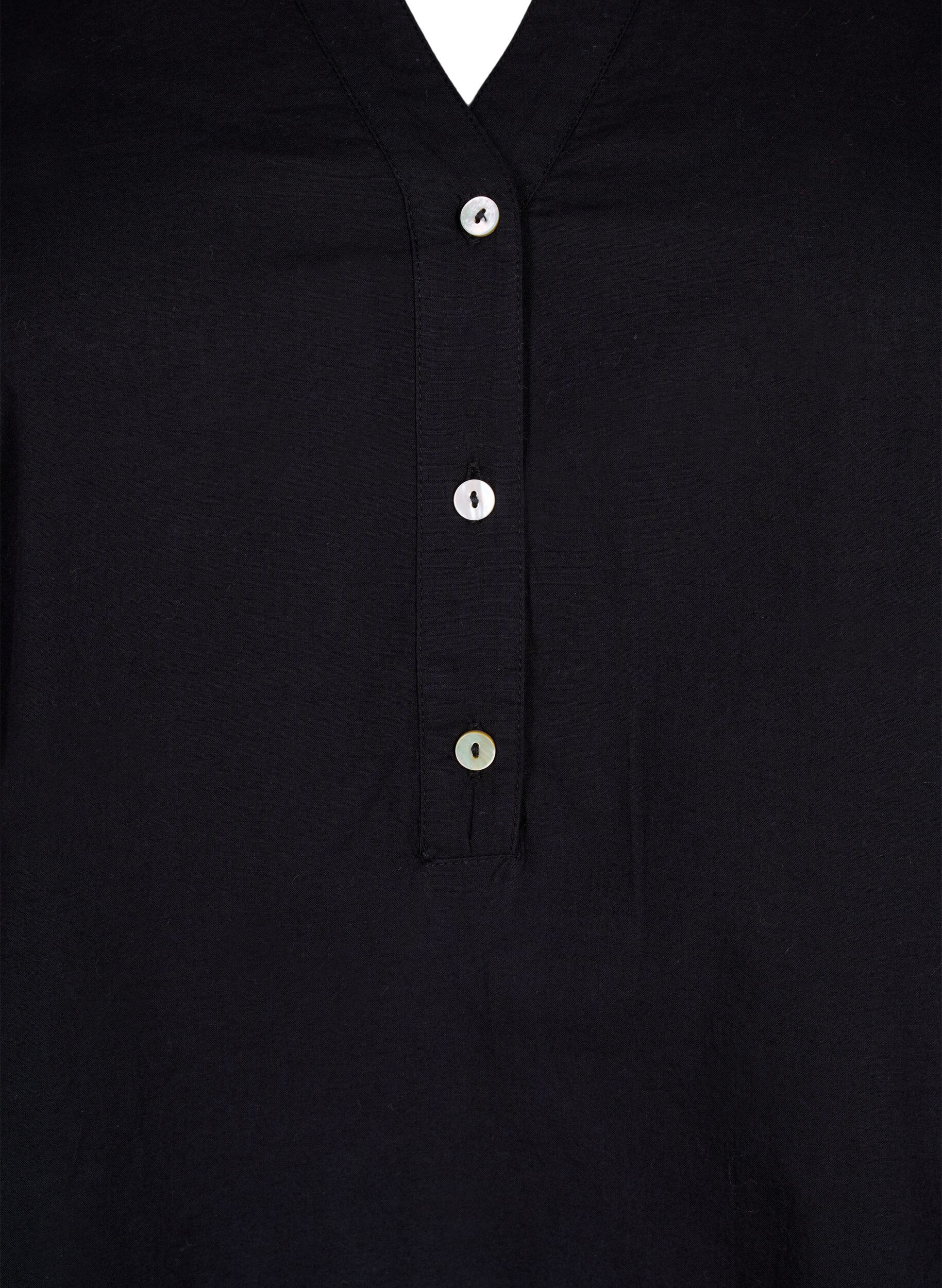 Zizzi Skjortebluse med engelsk broderi og 3/4-ermer, Black, Packshot image number 2