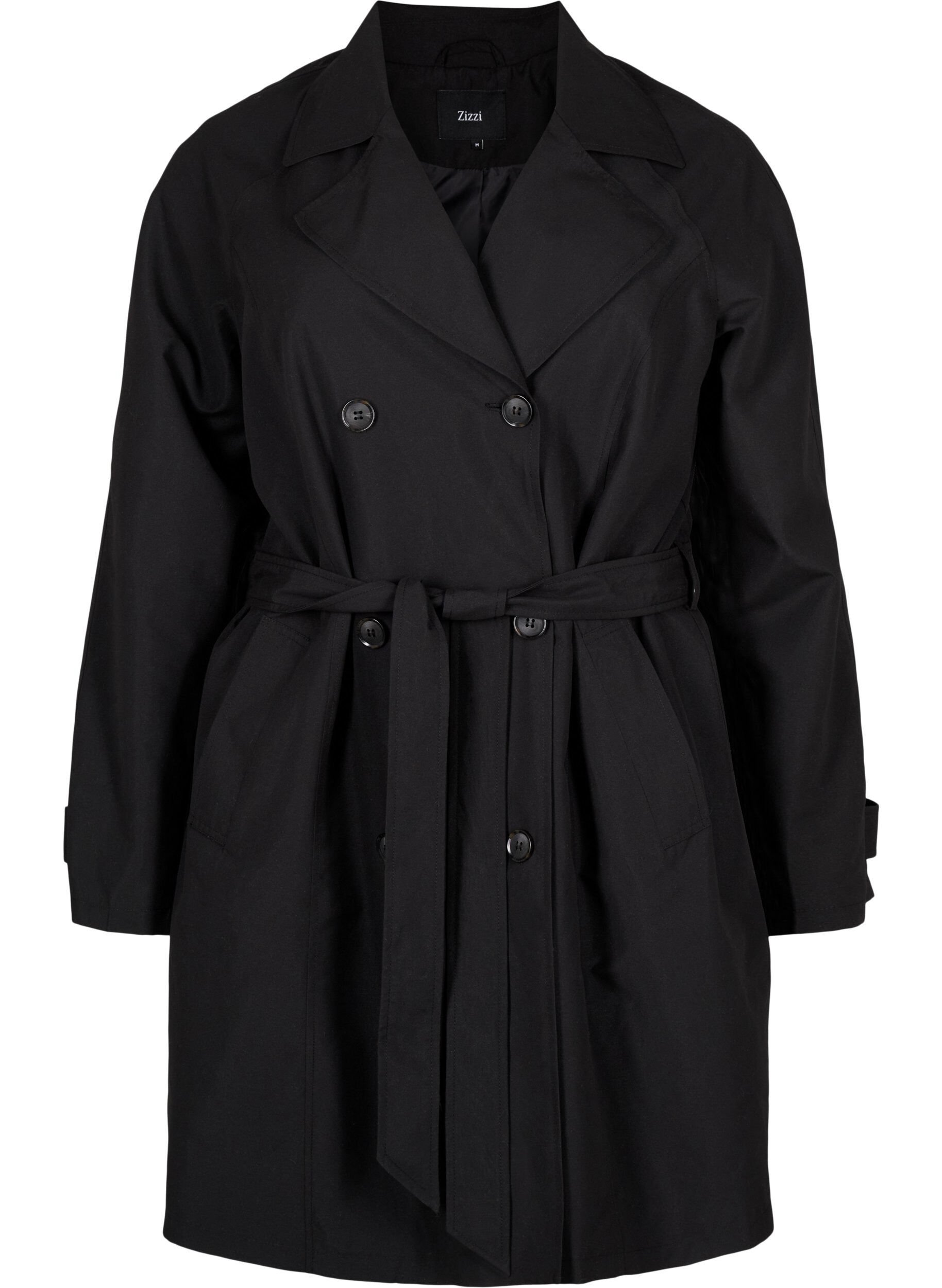 Zizzi Trenchcoat med belte og slisse, Black, Packshot image number 0