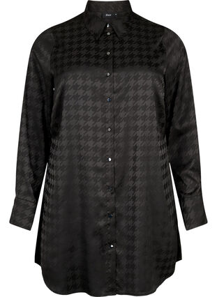 Lang skjorte med hundetannsmønster, Black, Packshot image number 0