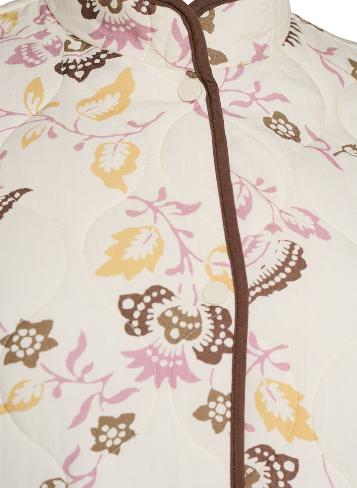 Quiltet jakke med knapper og blomstertrykk, Beige, Packshot image number 2