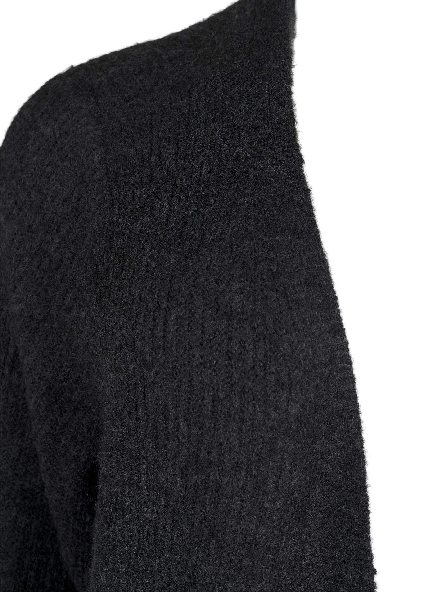 Zizzi FLASH - Ribbestrikket cardigan med splitter, Dark Grey Melange, Packshot image number 2