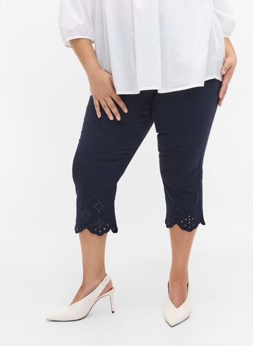 Knickers med broderi anglaise, Dark Blue, Model image number 1