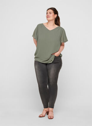 Bluse med korte ermer, Agave Green, Model image number 2