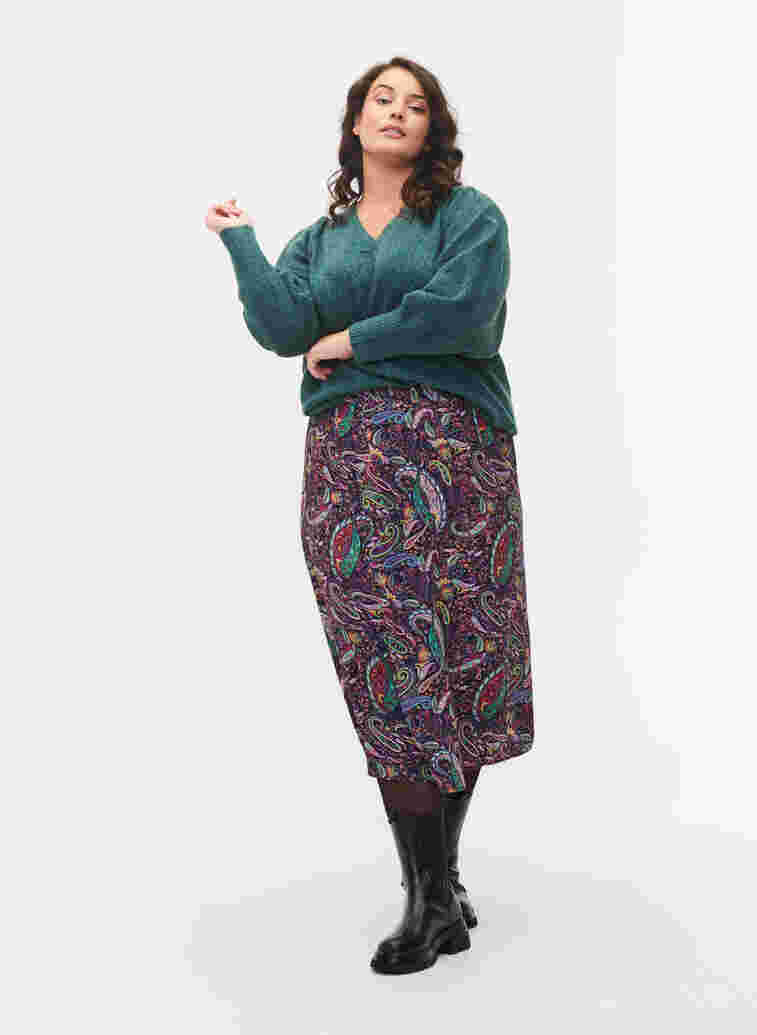 Midi-skjørt i viskose med paisleymønster, Multi Paisley, Model