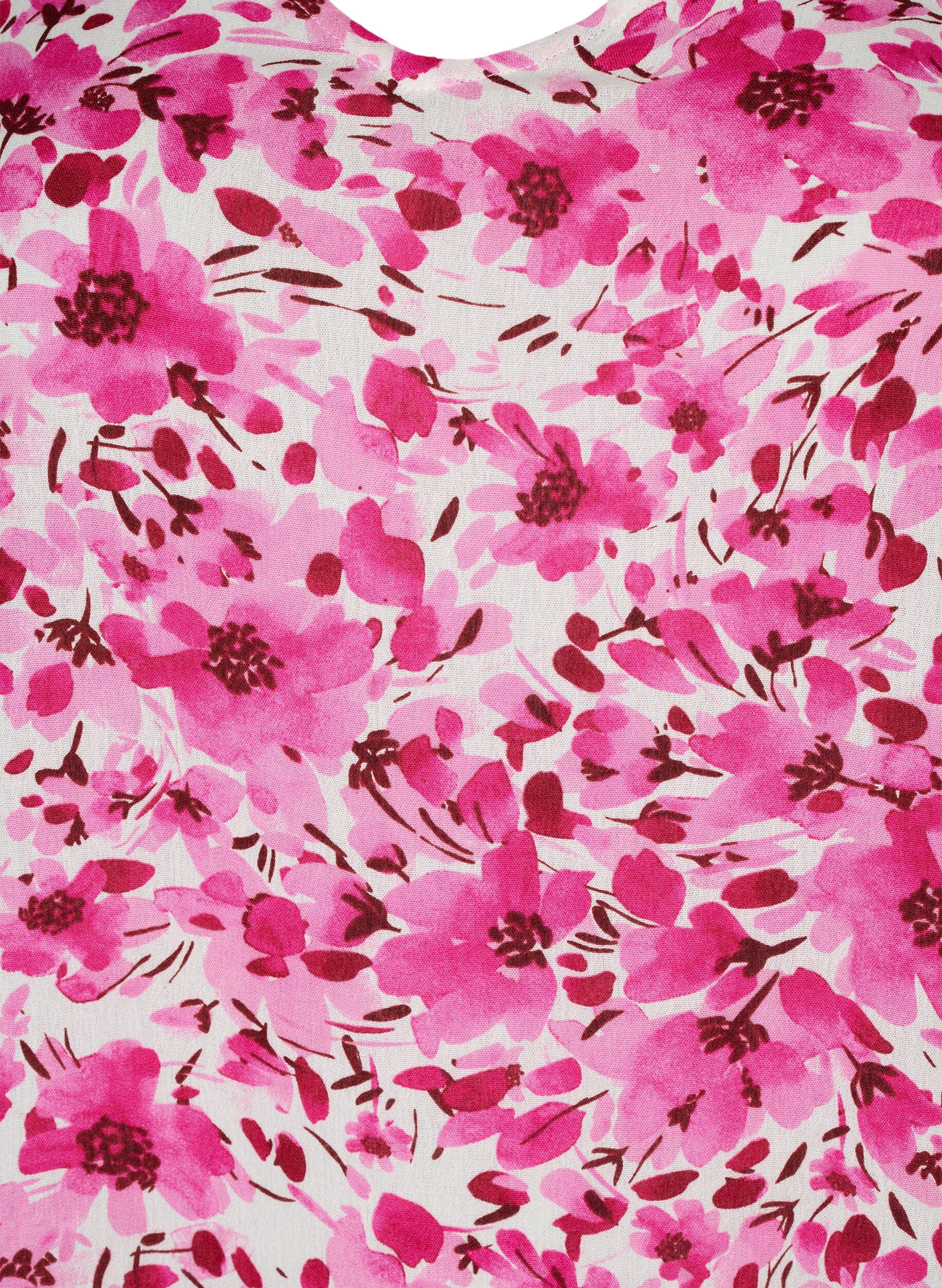 Zizzi Blomstrete kjole i viskose med A-form, Pink Flower Rain, Packshot image number 2