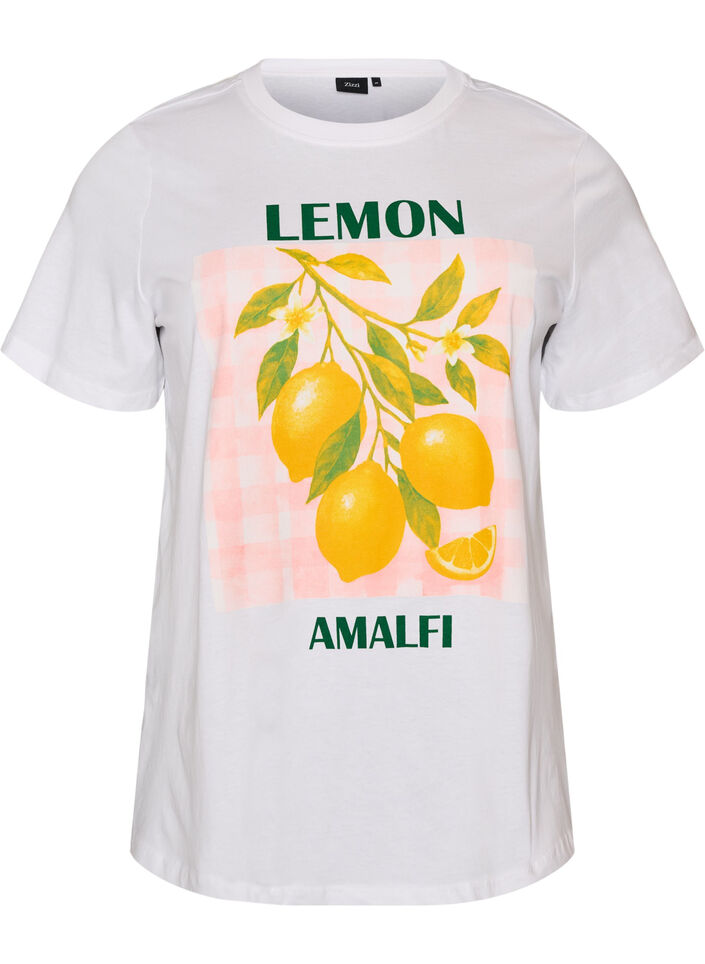 Bomulls-T-skjorte med trykk, Hvit, Packshot