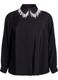 Viskose tunika med perlebrodert krage, Black