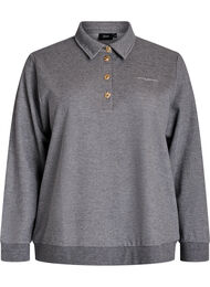 Sweat poloskjorte med dekorative knapper, Medium Grey Melange