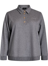 Sweat poloskjorte med dekorative knapper, Grå Sweat poloskjorte med dekorative knapper