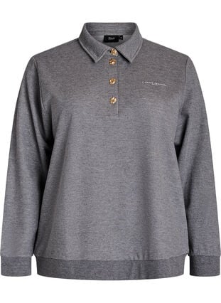 Zizzi Sweat poloskjorte med dekorative knapper, Grå, Packshot image number 0
