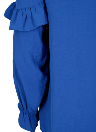 Bluse med volanger og knapper, Deep Ultramarine, Packshot image number 3