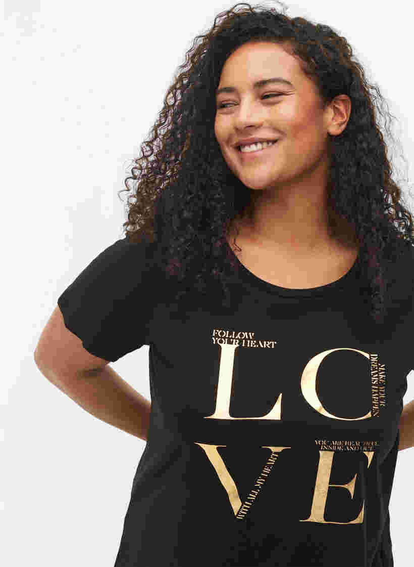 Kortermet T-skjorte med trykk, Black Love, Model image number 2