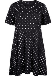 Bomullskjole med korte ermer og prikker, Black w. White Dot