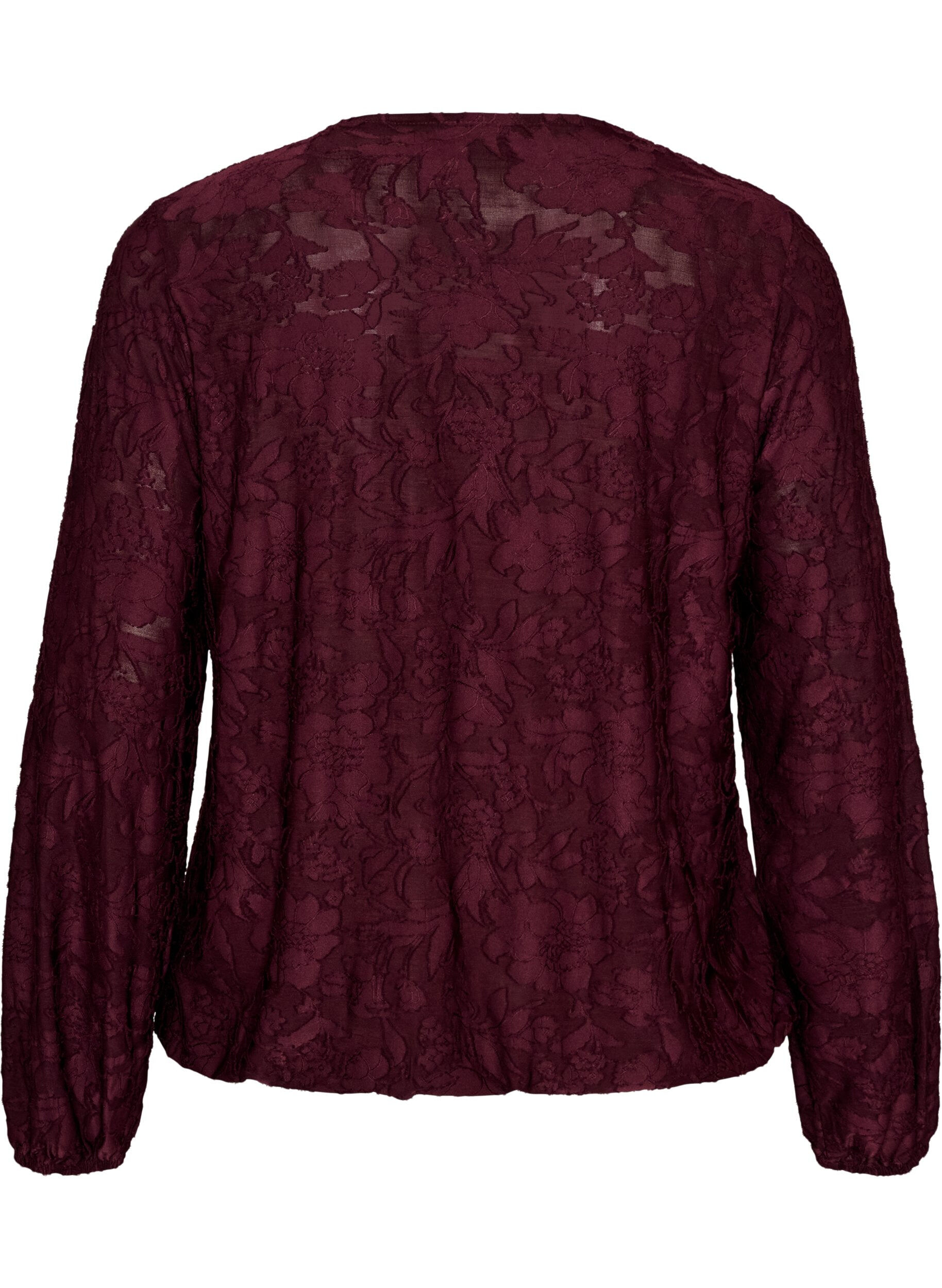 ZizziGjennomsiktig bluse med blomstertekstur og lange ermer, R&oslash;d, Packshot image number 1