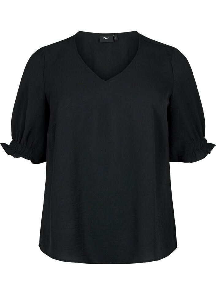 Bluse med V-hals , Black, Packshot image number 0