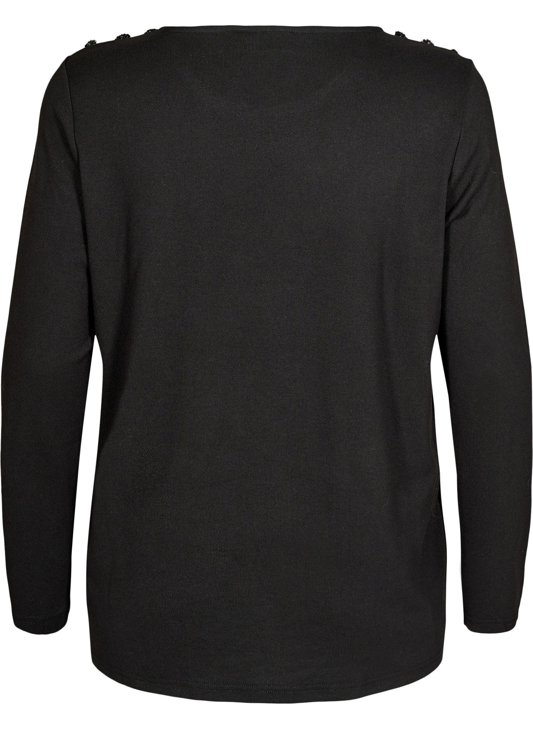 Zizzi Bluse med dekorative knapper, Svart, Packshot image number 1