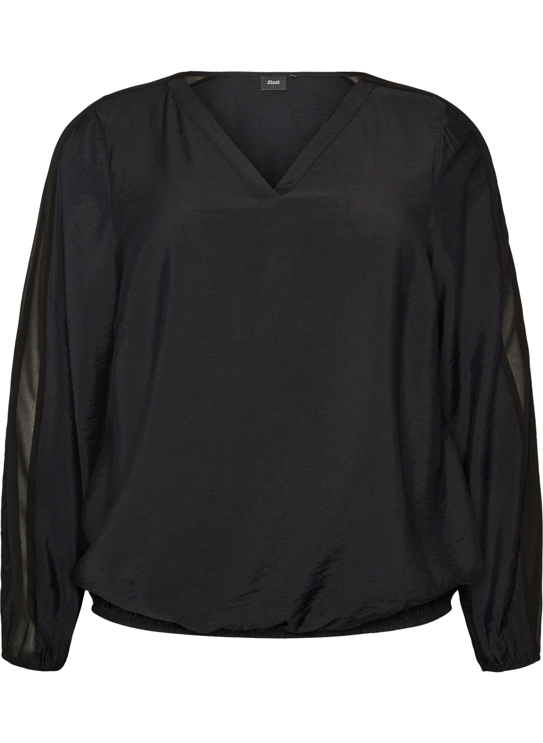 ZizziBluse med ballongeffekt og chiffon-detaljer, Svart, Packshot image number 0