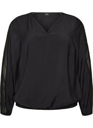 Bluse med ballongeffekt og chiffon-detaljer, Svart