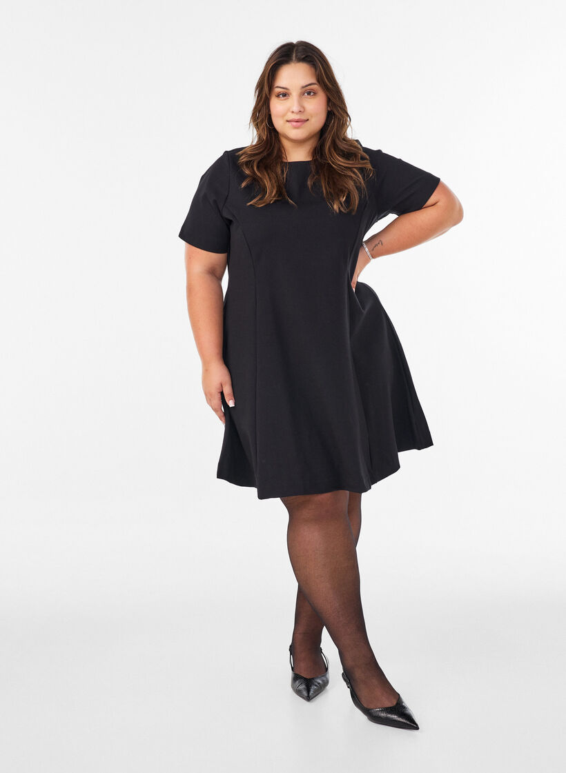 Kort A-linje jersey kjole, 0199, Model image number 1