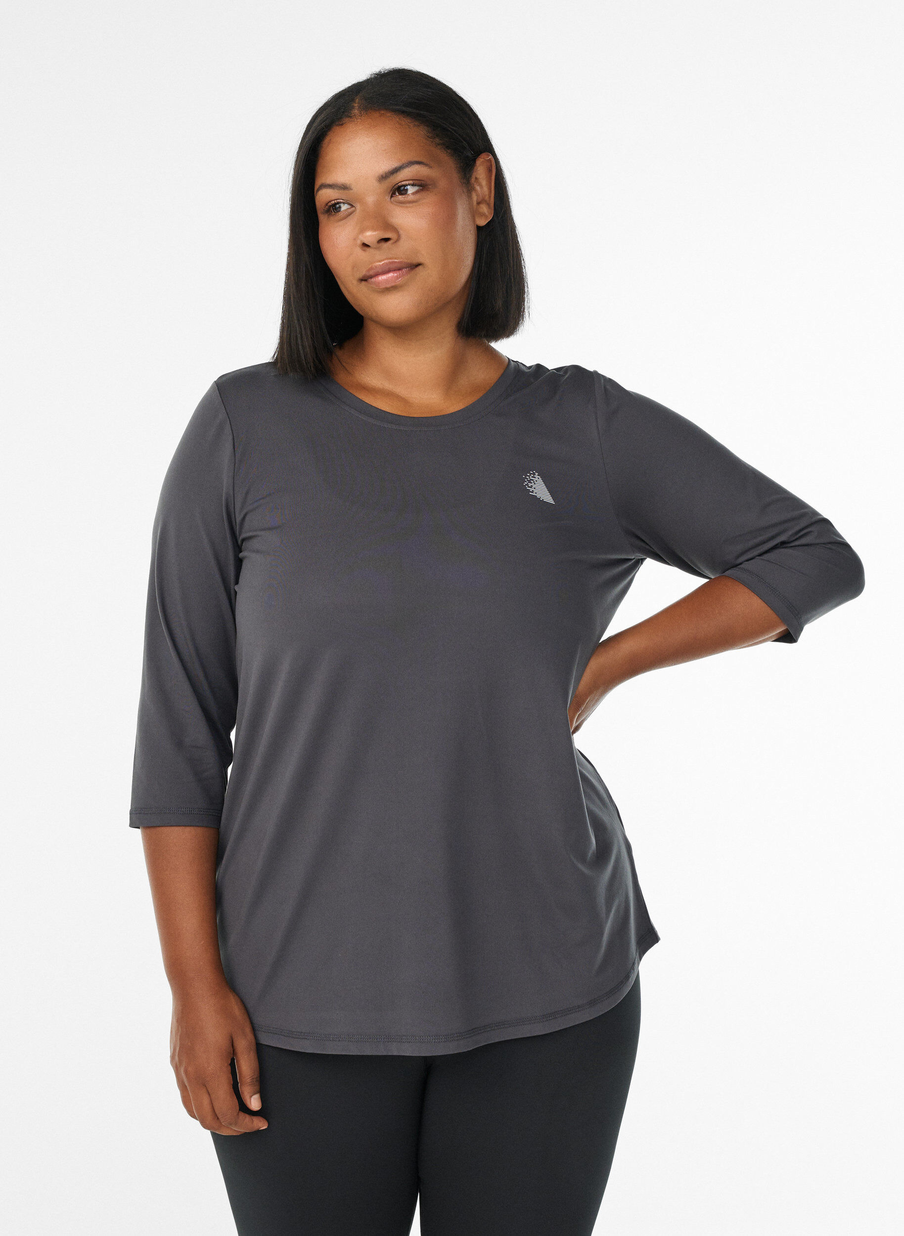 Treningsbluse med 3/4-ermer, Gr&aring;, Model