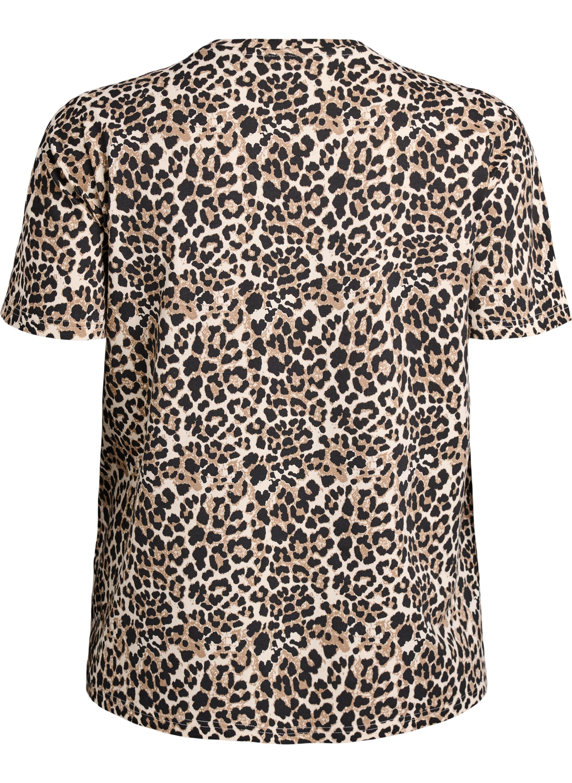 Zizzi T-skjorte med leopardm&oslash;nster og tekstprint, Brun, Packshot image number 1