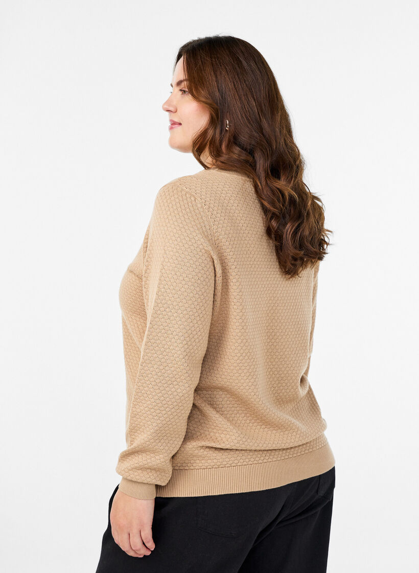 Strikkebluse i bomull med strukturmønster, Beige, Model image number 2
