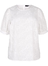 Kortermet bluse med broderi og rund hals, Blanc de Blanc