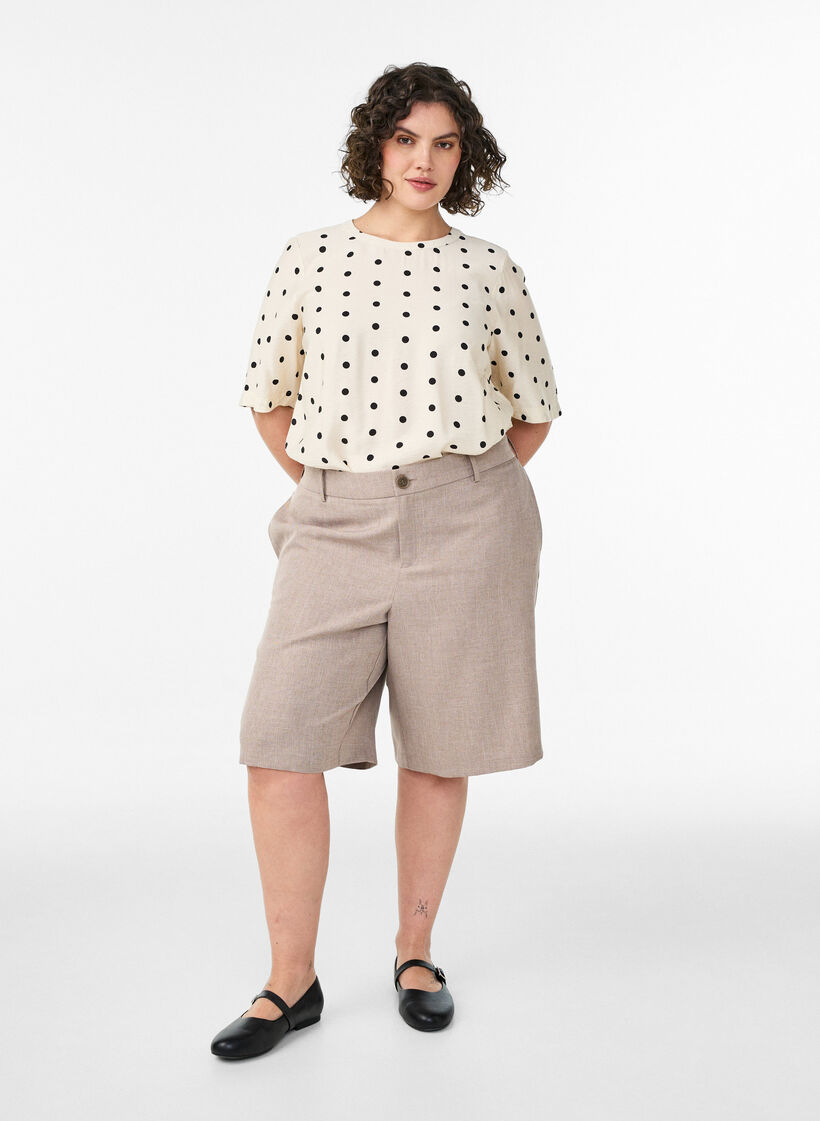 Viskose bluse med flekker og 1/2 ermer, Vanilje, Model image number 1