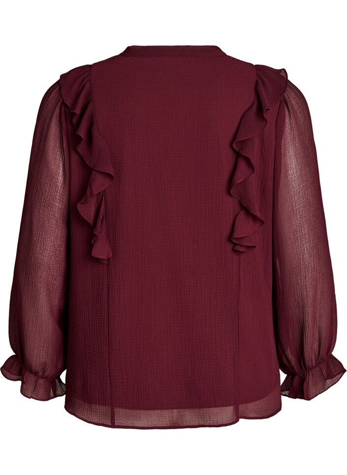Gjennomsiktig bluse med volanger og knyte-lukking, R&oslash;d, Packshot image number 1