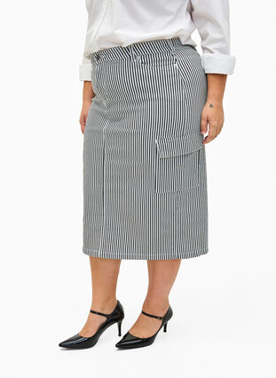Stripete blyantskjørt med lommer, Black & White Stripe, Model image number 2