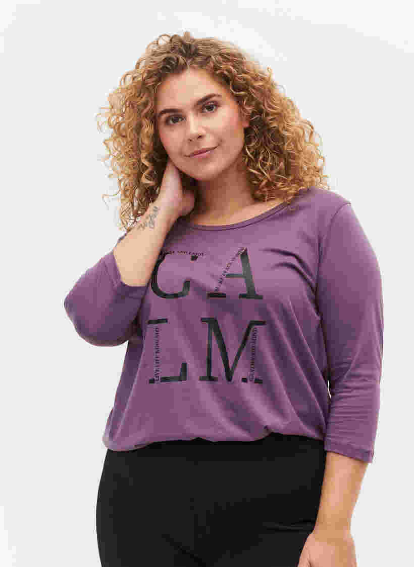 T-skjorte i bomull med 3/4-ermer, Vintage Violet, Model image number 0