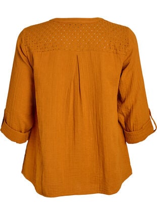 Zizzi Bluse i bomullsmuslin med broderi anglaise, Orange, Packshot image number 1