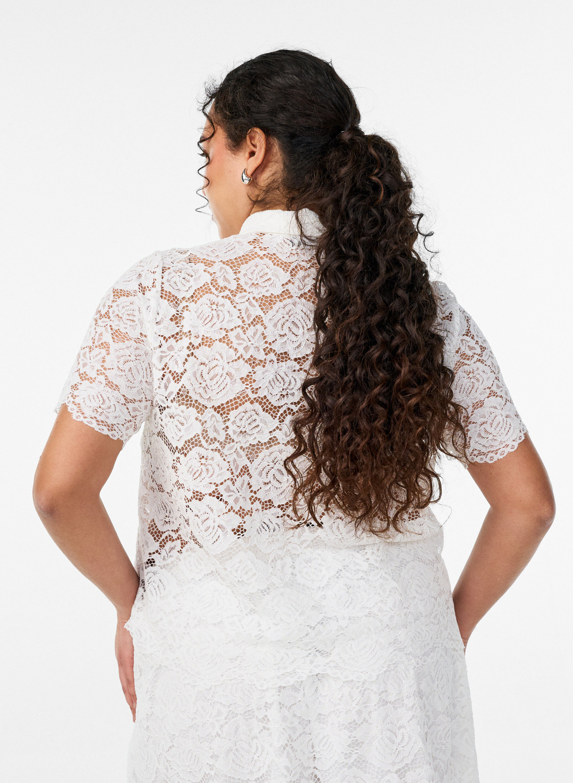 ZizziSkjortebluse i blonde med perleknapper, Hvit, Model image number 2