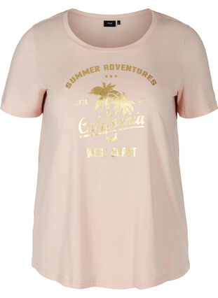 Kortermet T-skjorte i bomull med trykk, Rose Smoke CALIFORN, Packshot image number 0