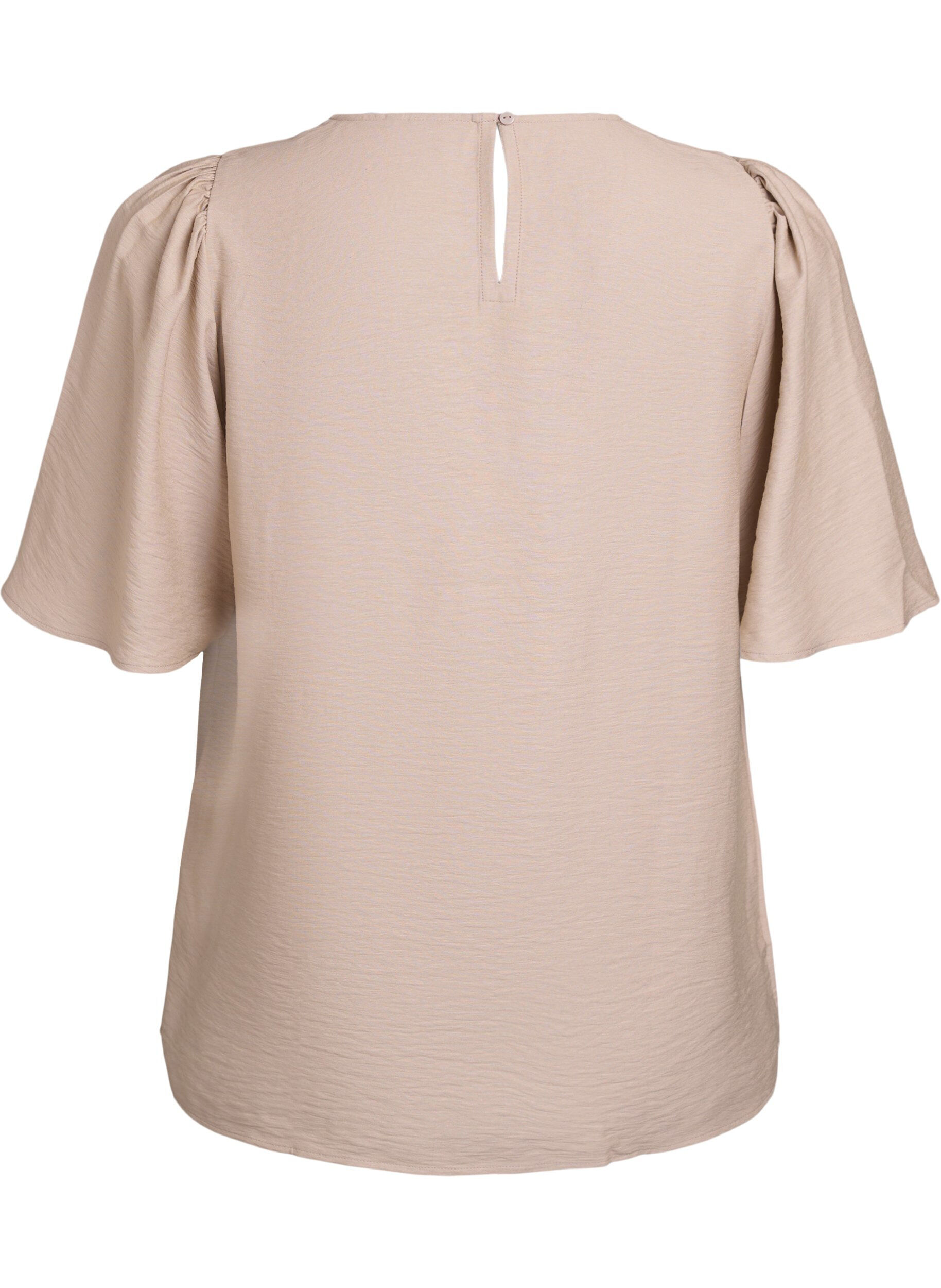 Zizzi Bluse med korte, vide ermer, Beige, Packshot image number 1