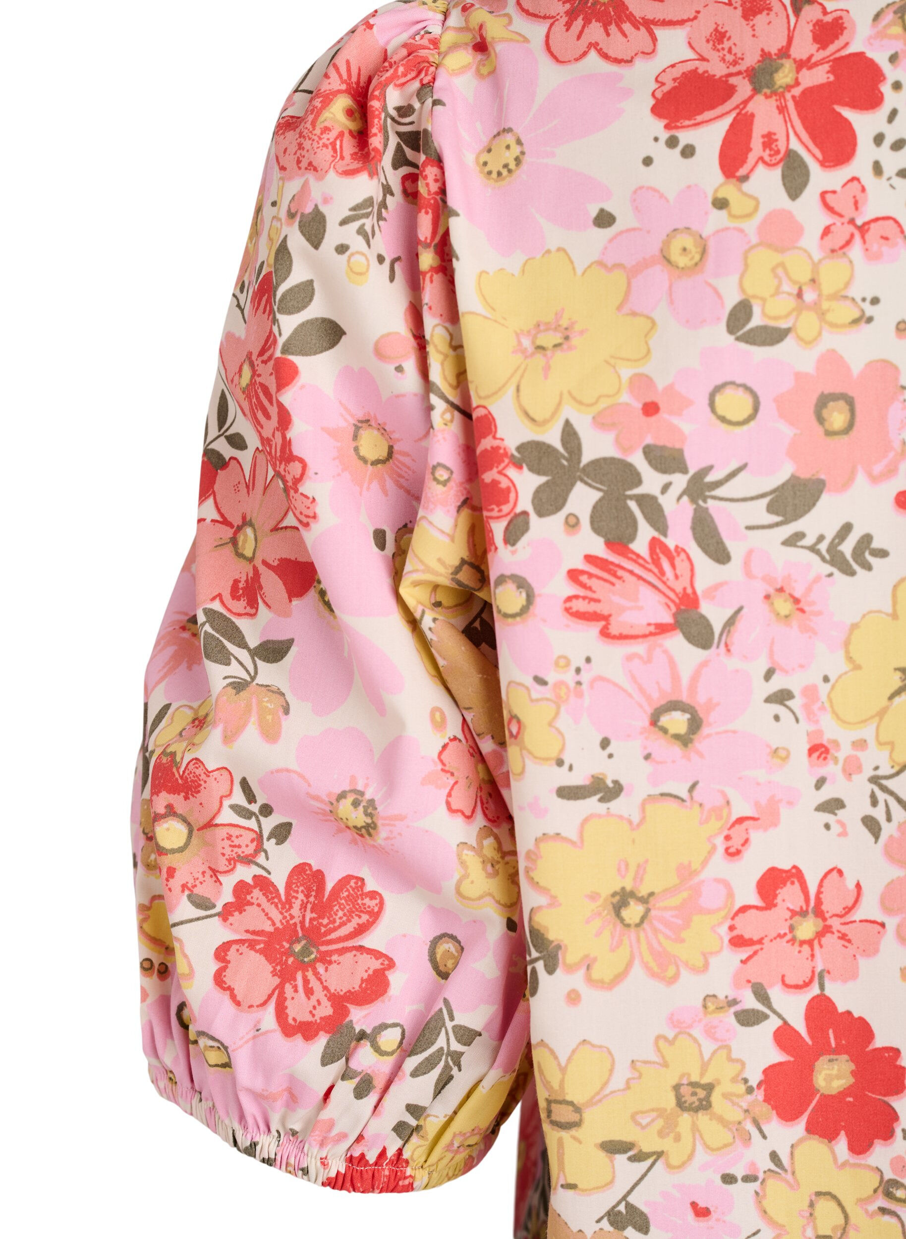 ZizziBluse med blomsterm&oslash;nster, hullbroderi og V-hals, Rosa, Packshot image number 3