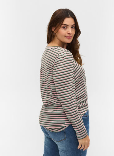 Stripete genser med lange ermer, Rosa/Green Stripe, Model image number 1