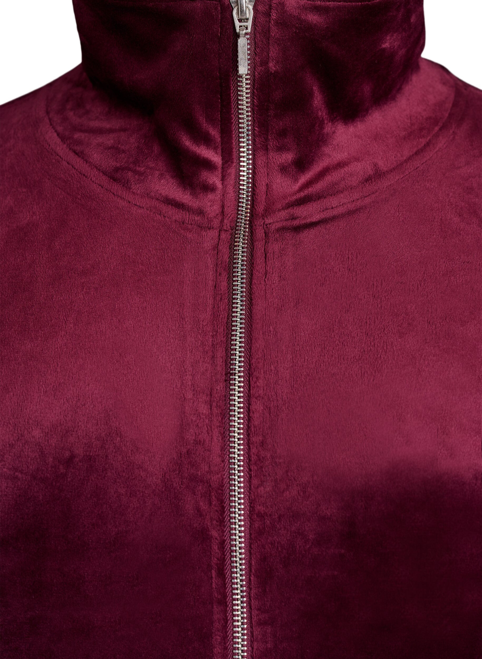 Zizzi Velour-cardigan med glidel&aring;s og h&oslash;y krage, M&oslash;rk Bordeaux, Packshot image number 2