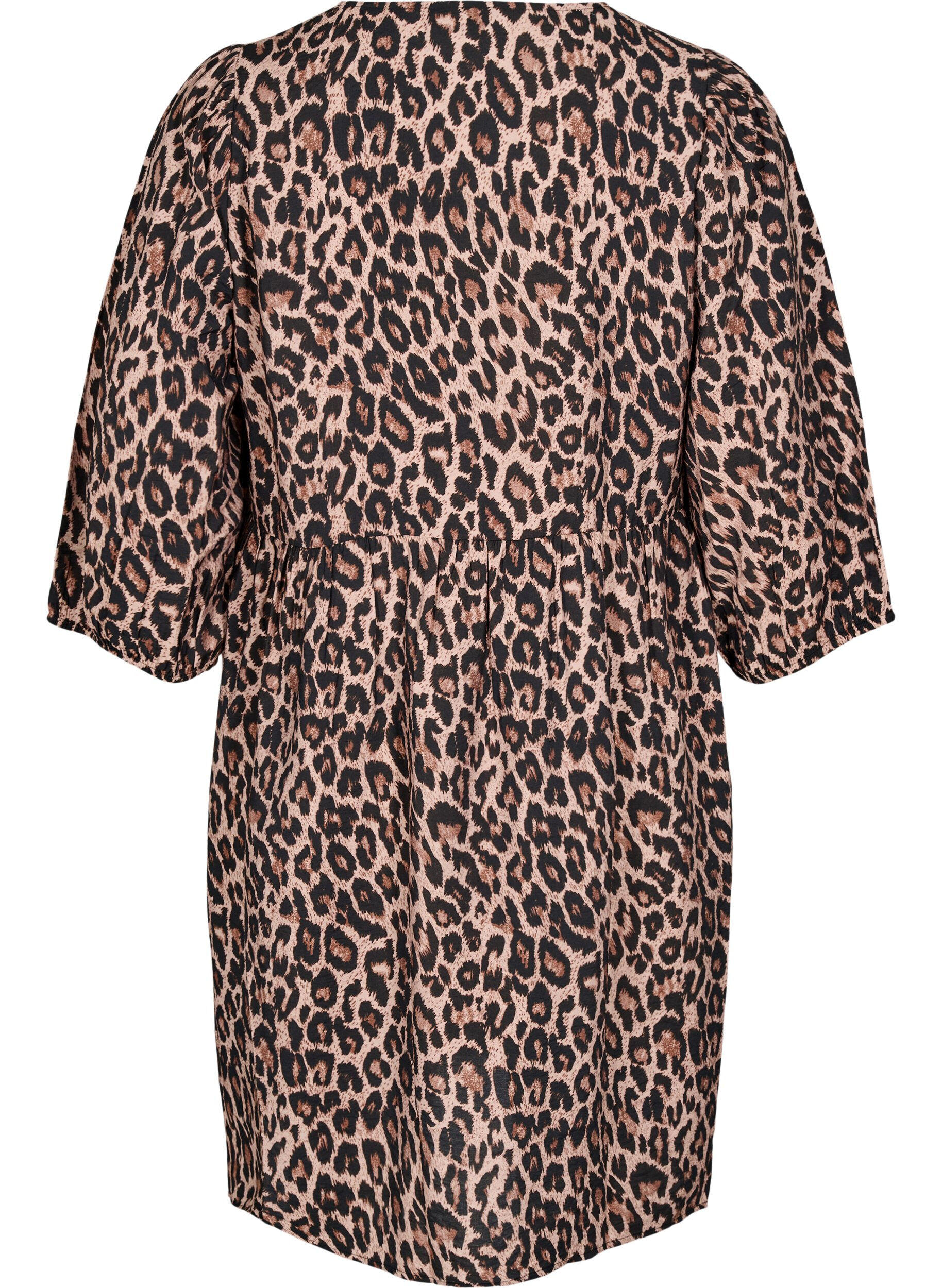 Zizzi Kjole med sl&oslash;yfer og 3/4 ermer, LEO AOP, Packshot image number 1