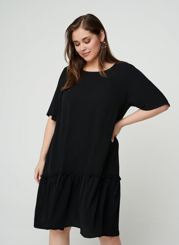 Kort kjole med volangkant, Black, Model image number 0