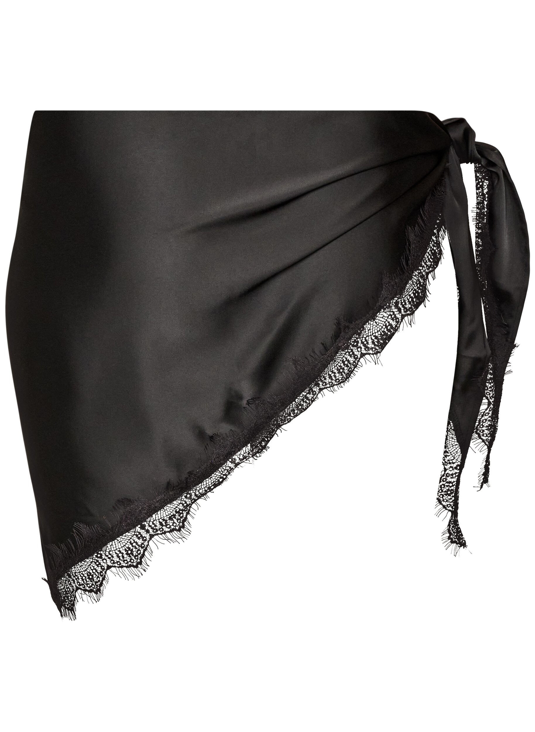 ZizziSatengskjerf med blondekant, Svart, Packshot image number 1