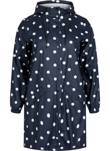 Mønstrete regnjakke med hette, Navy Blazer W/Dots, Packshot image number 0