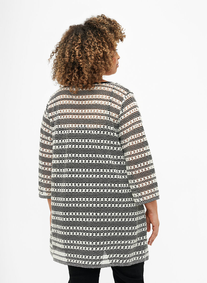 Heklet cardigan med knytebelte, Black White, Model image number 1