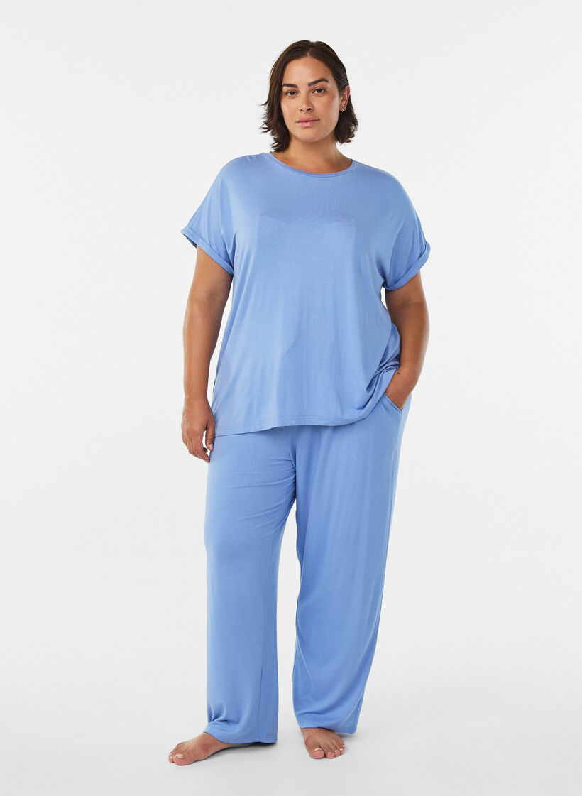 Løs natt-t-skjorte i viskose, Blå, Model image number 1