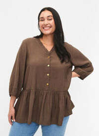 Bluse i viskose med knapper og 3/4 ermer, Morel, Model