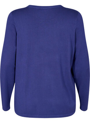 Strikkegenser i viskose med lange ermer, Deep Cobalt Solid, Packshot image number 1